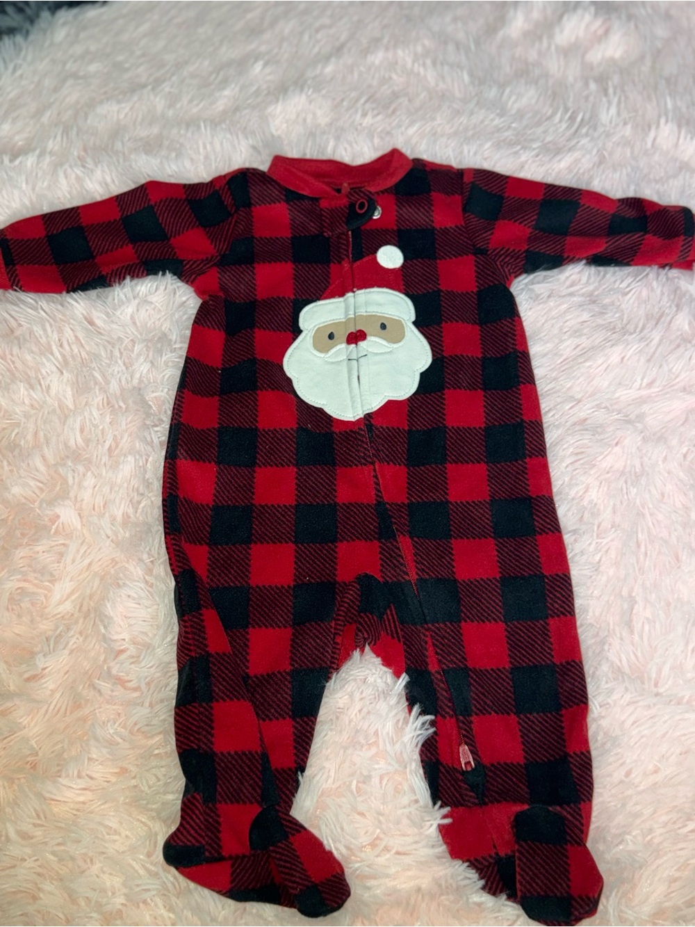 Carter's Red and Black Buffalo Plaid Santa Footed One-Piece